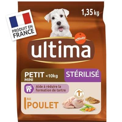 Affinity - Ultima Croquettes Poulet Aide à réduire la formation du tartre pour petit chien Adulte stérilisé, 1,35kg