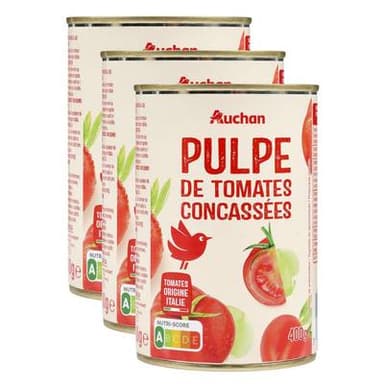 Auchan Pulpe de tomates concassées, Lot de 3x400g