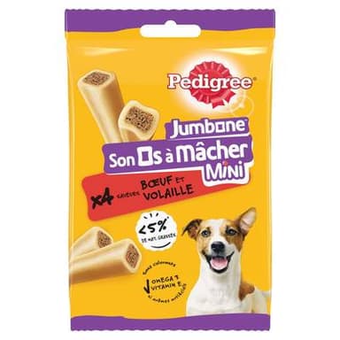 Pedigree Son Os à Mâcher Mini Jumbone Boeuf Volaille - Friandise Récompense pour petit et moyen chien x4, 160g