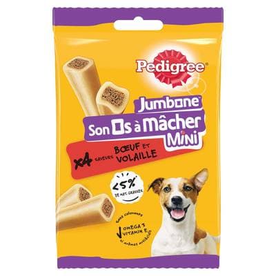 Pedigree Son Os à Mâcher Mini Jumbone Boeuf Volaille - Friandise Récompense pour petit et moyen chien x4, 160g
