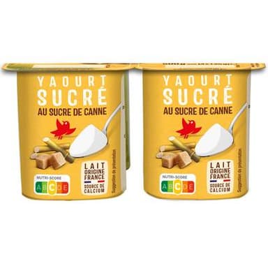 Auchan Yaourt nature au sucre de canne, 4x125g