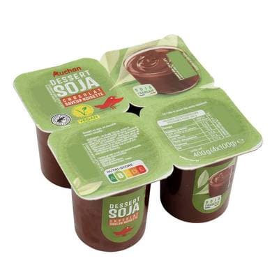 Auchan Dessert végétal au soja et au chocolat saveur noisette, 4x100g