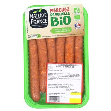 Nature De France Merguez de Volaille Bio, 6 merguez - 300g