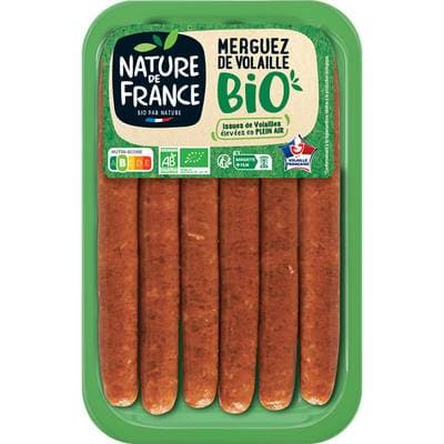 Nature De France Merguez de Volaille Bio, 6 merguez - 300g