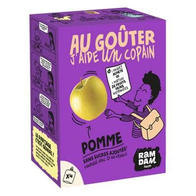 Ramdam social Gourdes purée de pomme sans sucres ajoutés, 4 gourdes de 90g