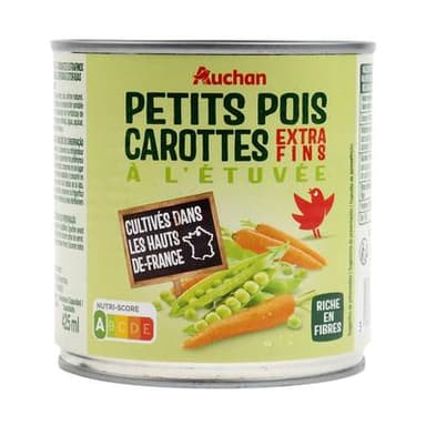 Auchan Petits pois carottes extra-fins à l'étuvée, 265g