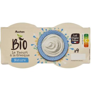 Auchan BIO Yaourt à la grecque nature bio, 4x125g