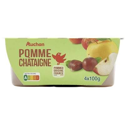Auchan Coupelles purée de pomme châtaigne, 4x100g