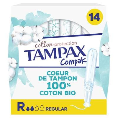Tampax Tampons avec Applicateur Coton Bio Regular Compak, 14 tampons