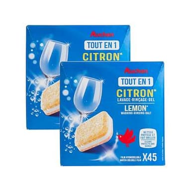 Auchan Tablettes lave-vaisselle tout en 1 citron, Lot de 2x45 tablettes