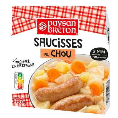 Paysan Breton Saucisses au Choux en barquette individuelle micro-ondable, 300g
