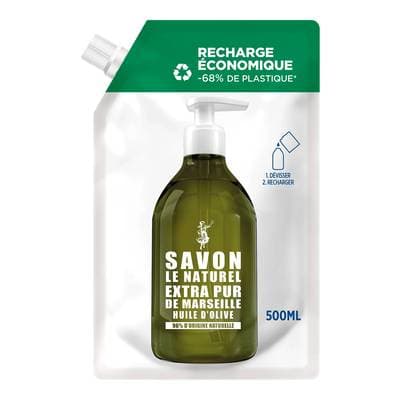Savon Le Naturel Savon Extra Pur de Marseille Huile d'Olive 96% d'Origine Naturelle, 500ml