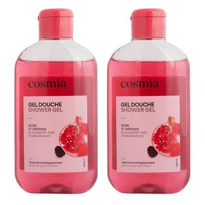 COSMIA Gel douche mûre et grenade, Lot de 2x250ml