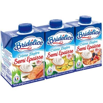 Bridélice Crème 18% Mg Légère Semi Epaisse UHT, 3x20cl