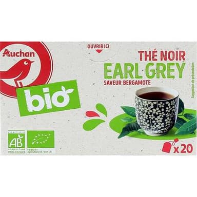 Auchan BIO Thé noir Earl Grey saveur bergamote bio, 20 sachets