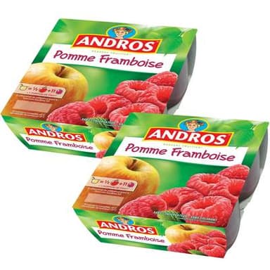 Andros Compote Pomme framboise, Lot de 2 - 4x100g