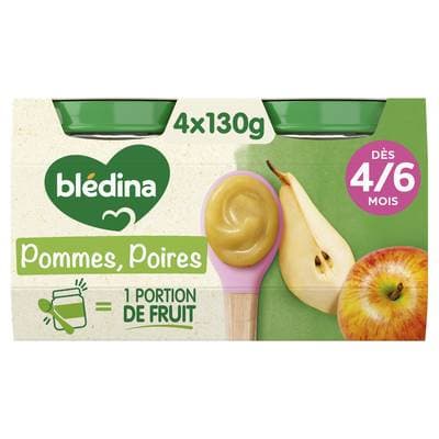 Blédina Pommes Poires Pots Bébé dès 4 mois, 2x130g