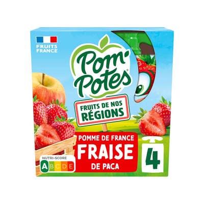 Pom Potes Compote Gourdes Pomme Fraise de PACA Sans Sucre Ajoutés, 4x90g