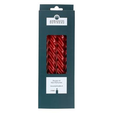 Ambiances Devineau Bougies flambeaux torsadées rouges, 4 bougies