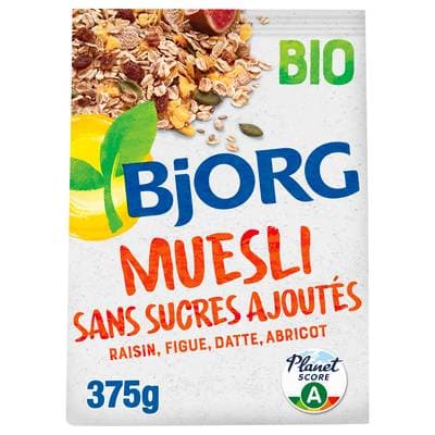 Bjorg Muesli Raisin Figue Abricot sans sucres ajoutés bio, 375g