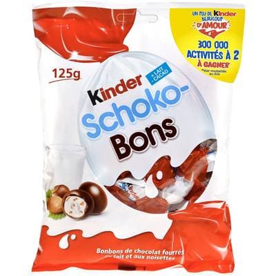 Kinder Schokobons bonbons chocolatés fourrés au lait et aux noisettes, 125g