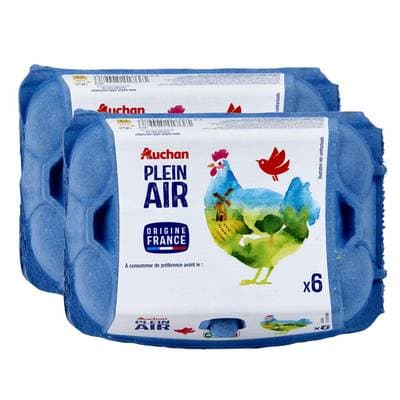 Auchan Oeufs de poules élevées en plein air, Lot de 2x6 Oeufs
