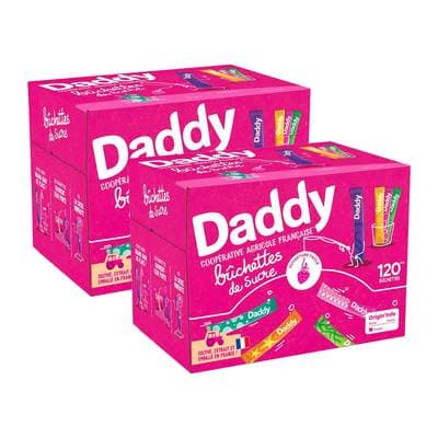 Daddy Sucre en Buchette Boîte Distributrice de 120 bûchettes, Lot de 2x480g