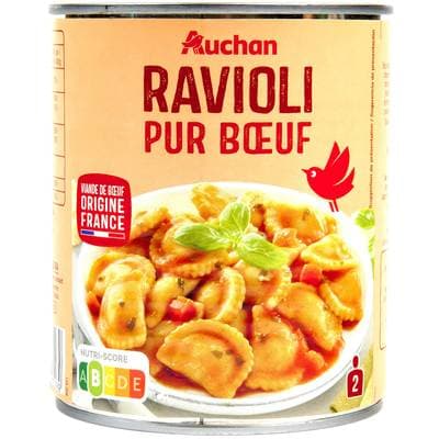 Auchan Ravioli pur boeuf viande bovine origine France, 800g