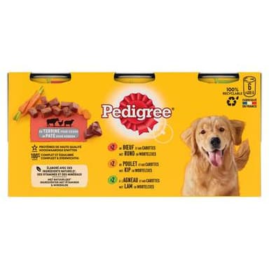 Pedigree Boîtes Pâtée Terrine 3 variétés pour chien adulte, 6x400g