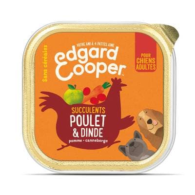 Edgard Cooper Barquette Poulet et Dinde sans céréales pour chien adulte, 300g