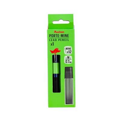Auchan Porte mine 0,7mm avec recharge de 12 mines, 1 porte mine et 1 recharge