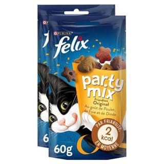 Purina - Félix Party Mix Original Poulet Foie Dinde - Friandises pour chat, Lot de 2x60g