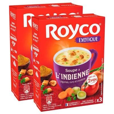 Royco Soupe à l'indienne - Légumes, curry et croûton instantanée en sachet individuel, Lot de 2x75g