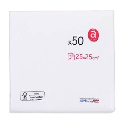 ACTUEL Serviettes Blanc 25x25cm, 50 serviettes