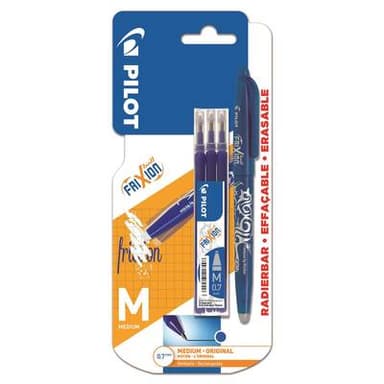 Pilot Stylo roller frixion ball encre effaçable bleue + 3 recharges encre bleue pointe moyenne, 1  stylo