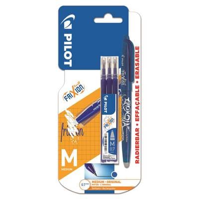 Pilot Stylo roller frixion ball encre effaçable bleue + 3 recharges encre bleue pointe moyenne, 1  stylo