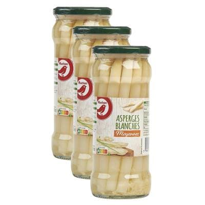 Auchan Asperges blanches moyennes en bocal, Lot de 3x320g