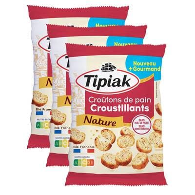 Tipiak Croûtons de Pain Croustillant Nature, Lot de 3x75g
