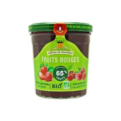 Comtes de Provence Confiture Fruits Rouges Bio allégée en sucre - fraises, cerises, framboises, 350g