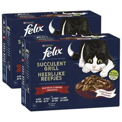 Purina - Félix Sachets en Sauce Succulent Grill - Sélection Campagne 4 variétés pour chat, Lot de 2 - 12x80g