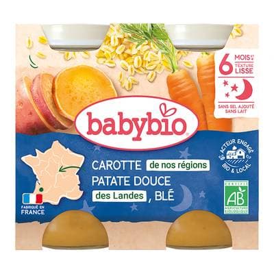 Babybio Carottes des Landes, Patate douce et Blé Bio Pot Bébé Dès 6 mois, 2x200g