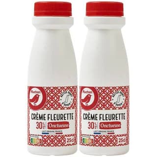 Auchan Crème fraîche fleurette entière onctueuse 30%mg, Lot de 2x25cl
