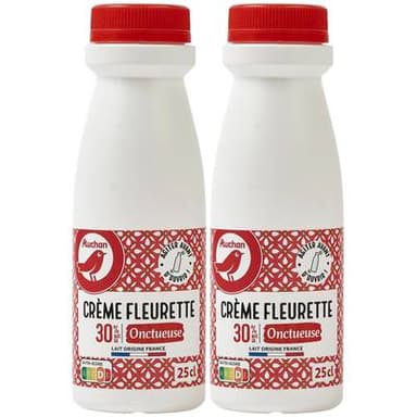 Auchan Crème fraîche fleurette entière onctueuse 30%mg, Lot de 2x25cl