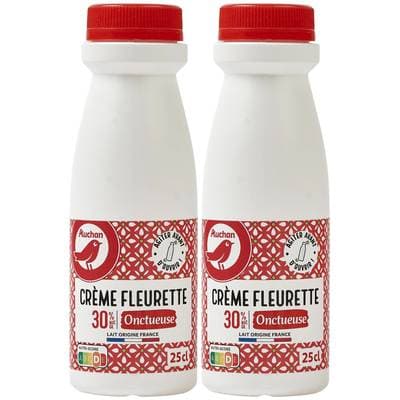 Auchan Crème fraîche fleurette entière onctueuse 30%mg, Lot de 2x25cl