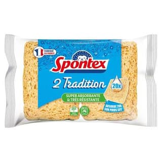 Spontex Éponges Tradition x2, Super Absorbante et Très Résistante, 2 éponges