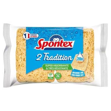 Spontex Éponges Tradition x2, Super Absorbante et Très Résistante, 2 éponges