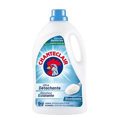 Chanteclair Lessive Liquide Ultra Détachante Blancheur Éclatante Bicarbonate, 1,8L