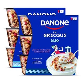 Danone Yaourts à la Grecque Duo Granola Fruits Rouges et Chocolat Blanc, Lot de 2 - 3x100g