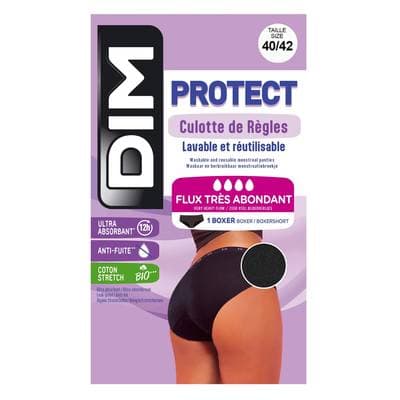 Dim Culotte menstruelle Taille 40/42 Flux Abondant Noire Coton Bio, 1 boxer