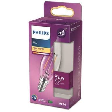 Philips Ampoule E14-2W LED Flamme Transparente Blanc Chaud, E14  25W